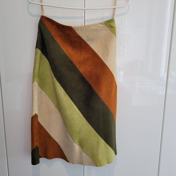 Rare Vintage Gap 1969 Striped Suede Midi Skirt Size 1 - Picture 3 of 9